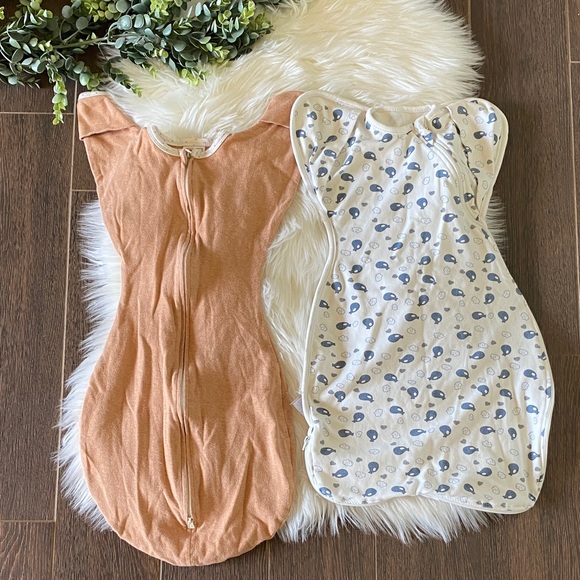 Baby Swaddle Lot of 2 Kids Pajamas Sleep Sacks in Rust Orange & Whales - Picture 1 of 12